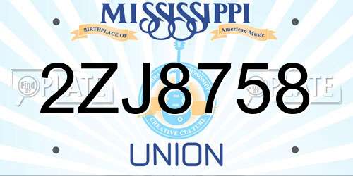 2ZJ8758 Mississippi License Plate