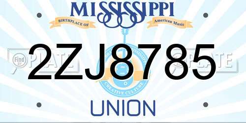 2ZJ8785 Mississippi License Plate