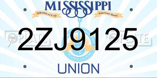 2ZJ9125 Mississippi License Plate