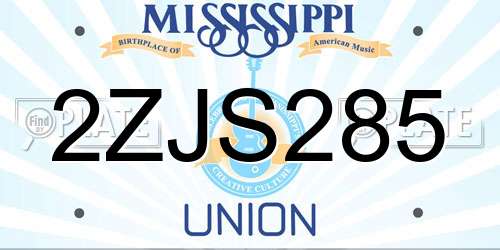 2ZJS285 Mississippi License Plate