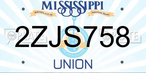 2ZJS758 Mississippi License Plate
