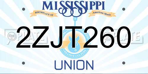 2ZJT260 Mississippi License Plate
