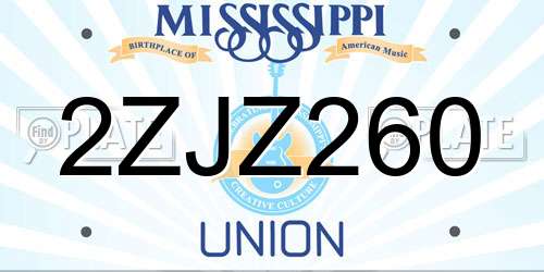 2ZJZ260 Mississippi License Plate