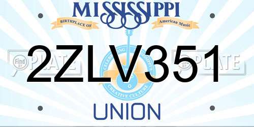2ZLV351 Mississippi License Plate