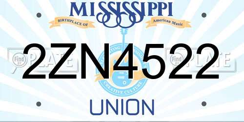 2ZN4522 Mississippi License Plate