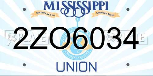 2ZO6034 Mississippi License Plate