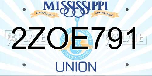 2ZOE791 Mississippi License Plate