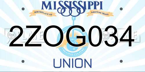 2ZOG034 Mississippi License Plate