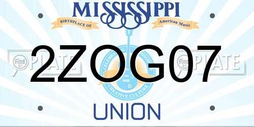 2ZOG07 Mississippi License Plate