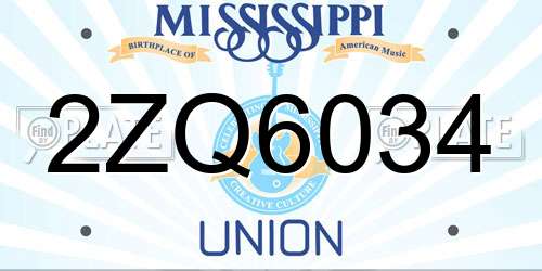 2ZQ6034 Mississippi License Plate