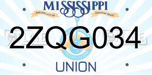 2ZQG034 Mississippi License Plate