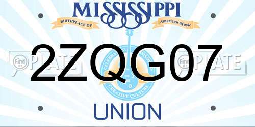 2ZQG07 Mississippi License Plate