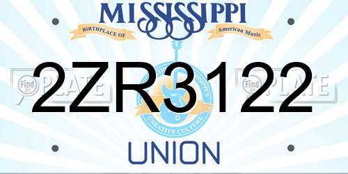 2ZR3122 Mississippi License Plate