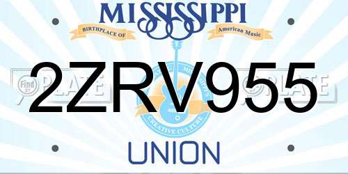2ZRV955 Mississippi License Plate