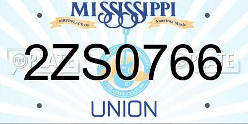 2ZS0766 Mississippi License Plate
