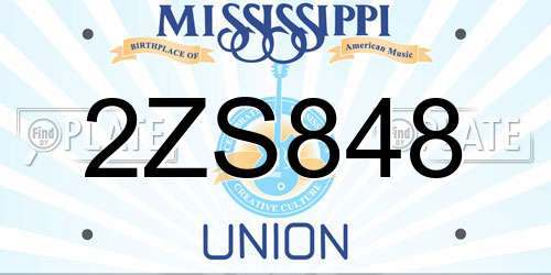 2ZS848 Mississippi License Plate