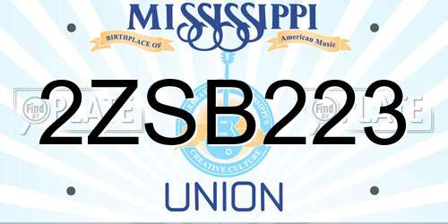 2ZSB223 Mississippi License Plate