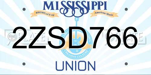 2ZSD766 Mississippi License Plate