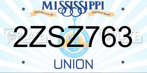 2ZSZ763 Mississippi License Plate