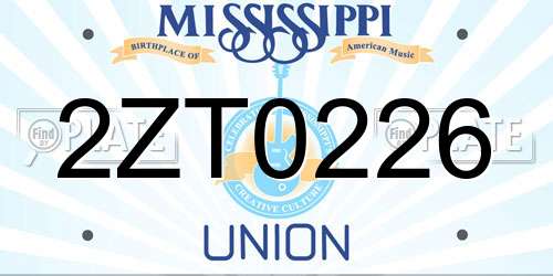 2ZT0226 Mississippi License Plate