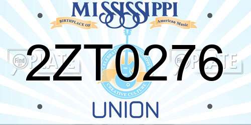 2ZT0276 Mississippi License Plate