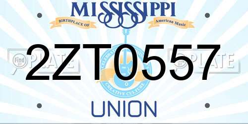 2ZT0557 Mississippi License Plate