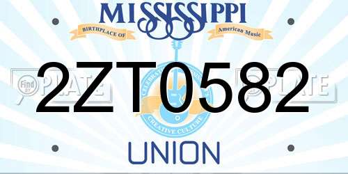 2ZT0582 Mississippi License Plate