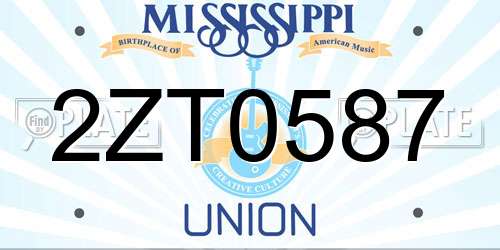2ZT0587 Mississippi License Plate