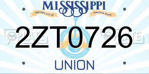 2ZT0726 Mississippi License Plate