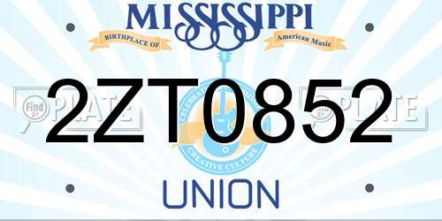 2ZT0852 Mississippi License Plate