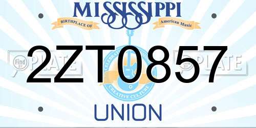 2ZT0857 Mississippi License Plate
