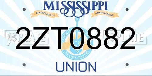 2ZT0882 Mississippi License Plate