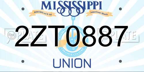 2ZT0887 Mississippi License Plate