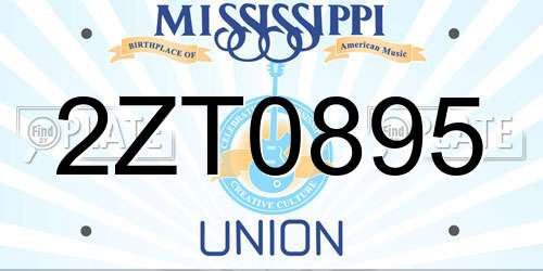 2ZT0895 Mississippi License Plate