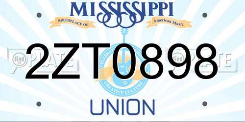 2ZT0898 Mississippi License Plate