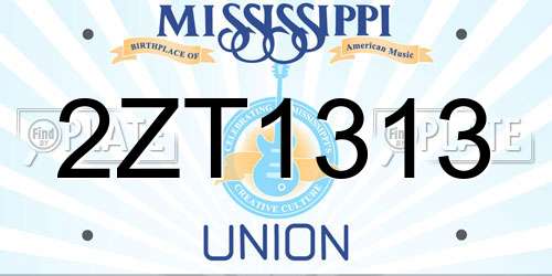 2ZT1313 Mississippi License Plate
