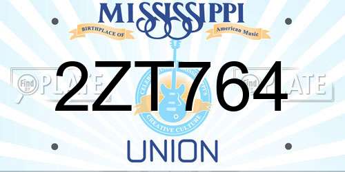 2ZT764 Mississippi License Plate