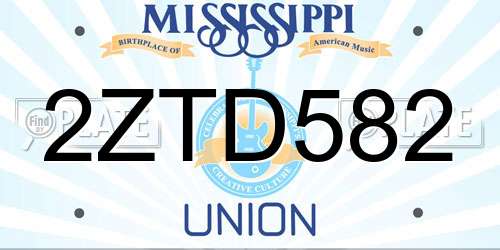 2ZTD582 Mississippi License Plate