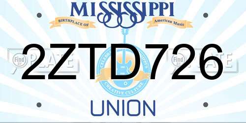 2ZTD726 Mississippi License Plate