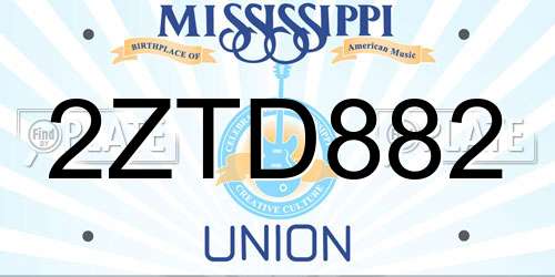 2ZTD882 Mississippi License Plate