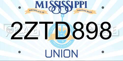 2ZTD898 Mississippi License Plate