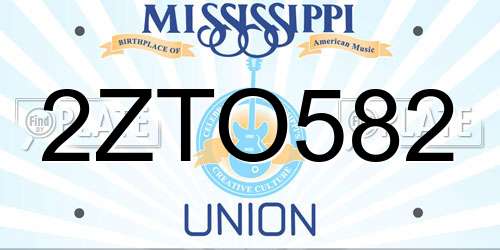 2ZTO582 Mississippi License Plate
