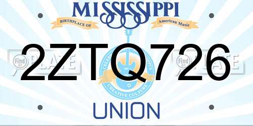 2ZTQ726 Mississippi License Plate