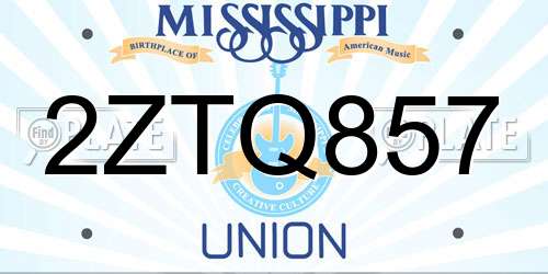 2ZTQ857 Mississippi License Plate