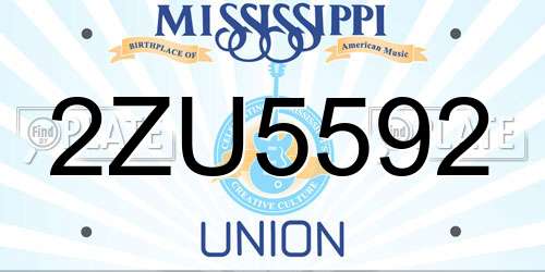 2ZU5592 Mississippi License Plate