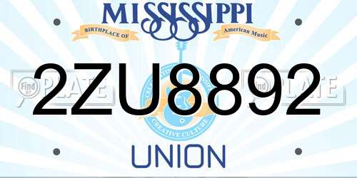 2ZU8892 Mississippi License Plate
