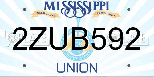 2ZUB592 Mississippi License Plate