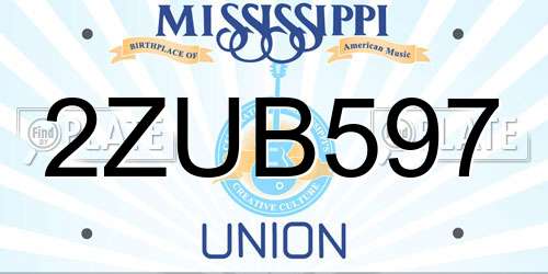 2ZUB597 Mississippi License Plate