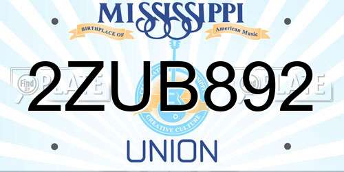 2ZUB892 Mississippi License Plate