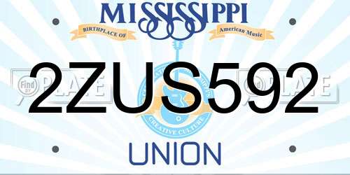 2ZUS592 Mississippi License Plate
